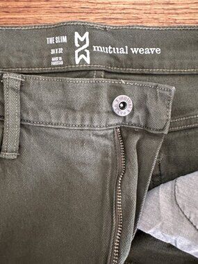 MENS GREEN MUTUAL WEAVE JEANS 36X32 99% COTTON